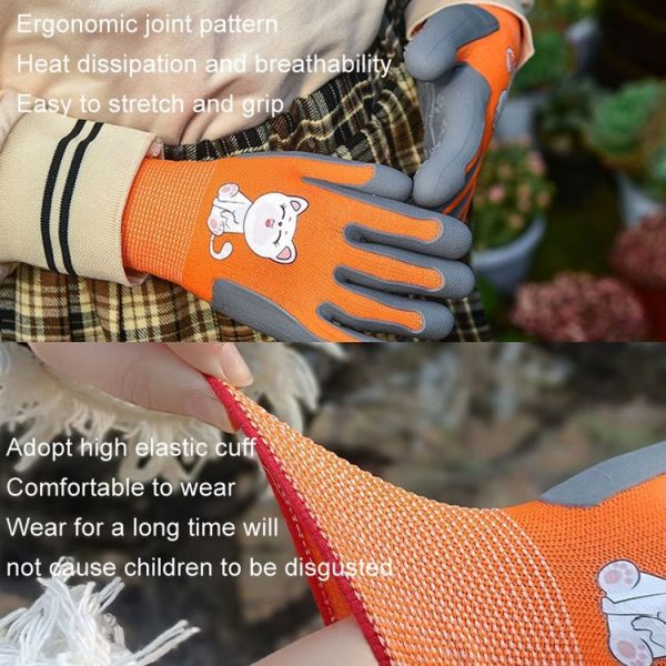 1pair TPE Children Cartoon Gloves Hamster Parrot Anti-scratch Bite Student Gardening Protective Anti-slip Wear-resistant Gloves, Size: S Orange - Image 6