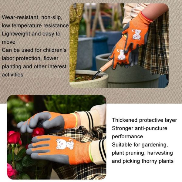 1pair TPE Children Cartoon Gloves Hamster Parrot Anti-scratch Bite Student Gardening Protective Anti-slip Wear-resistant Gloves, Size: S Orange - Image 7