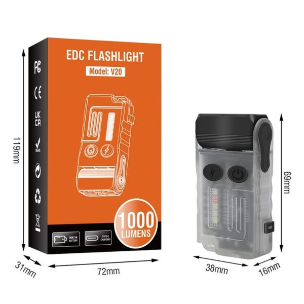 V20 Portable Keychain Light Rechargeable Bright Mini Flashlight (White Red Light) - Image 3