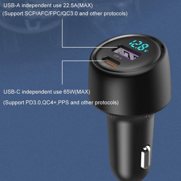 S-31 65W Dual Port A+C High Power Car Fast Charger Auto Cigarette Lighter - Image 4