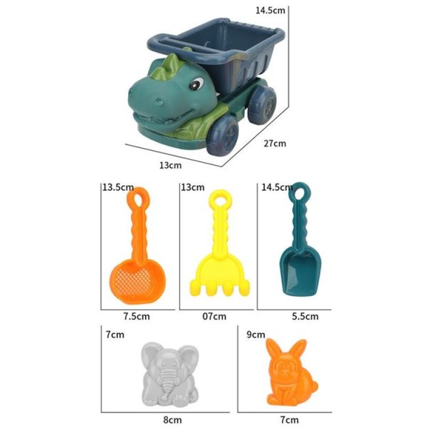 Children Dinosaur Engineering Car Shovel Beach Toys Set Baby Outdoor Water Dredging Tool, Color: 8295-67 (Dark Green) - Image 2
