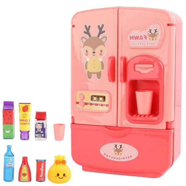 Children Play House Simulation Refrigerator Kitchen Toy Double Door Girls Smart Freezer Toy (Pink) - Image 3