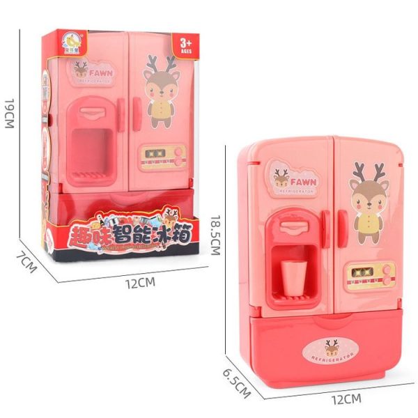 Children Play House Simulation Refrigerator Kitchen Toy Double Door Girls Smart Freezer Toy (Pink) - Image 4