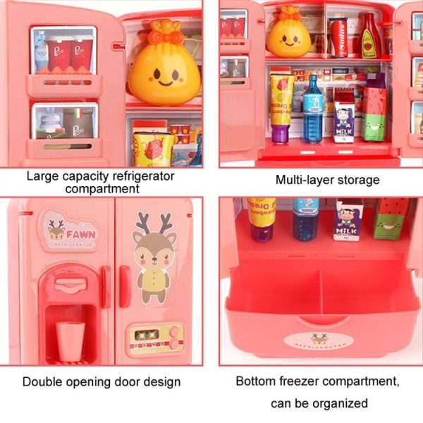 Children Play House Simulation Refrigerator Kitchen Toy Double Door Girls Smart Freezer Toy (Pink) - Image 7