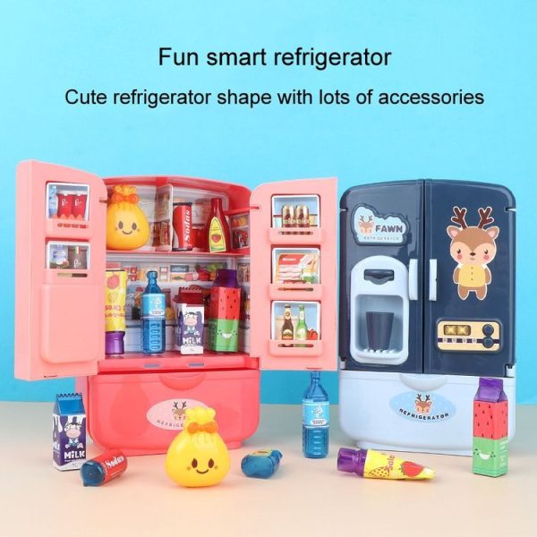 Children Play House Simulation Refrigerator Kitchen Toy Double Door Girls Smart Freezer Toy (Pink) - Image 8
