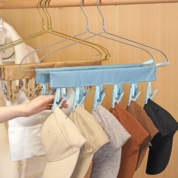 Multi Clip Portable Fabric Clothes Hanger Multifunctional Folding Fabric Clothes Clip Hangers, Color: Gray - Image 10