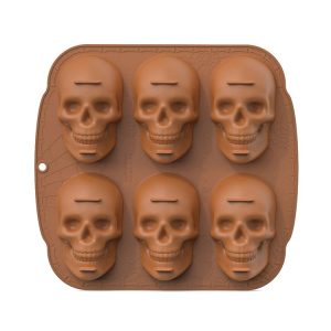 Single Sided 6 Skulls Halloween Silicone Mold (Brown)