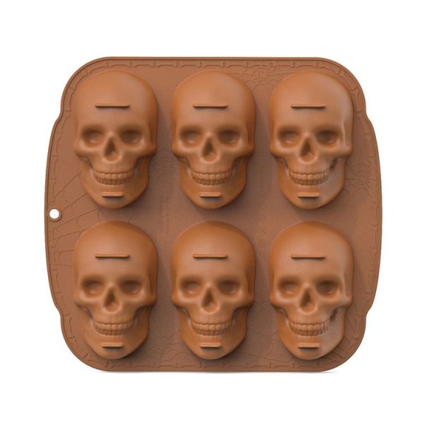 Single Sided 6 Skulls Halloween Silicone Mold (Brown)