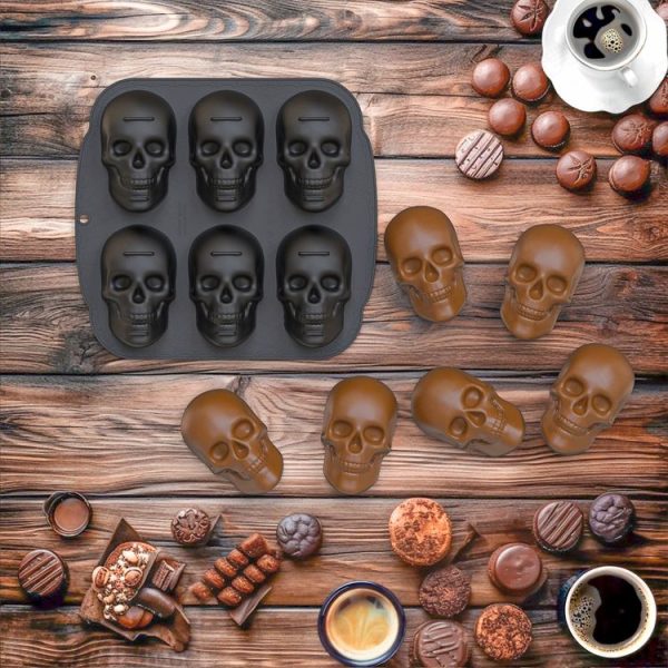 Single Sided 6 Skulls Halloween Silicone Mold (Brown) - Image 2