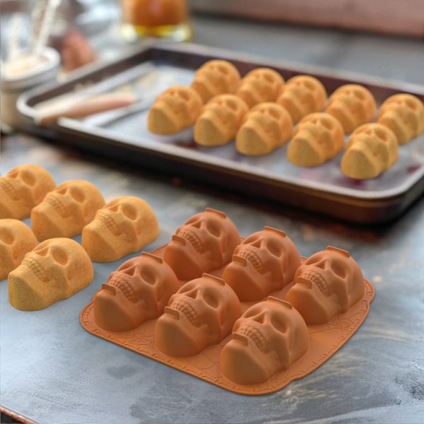 Single Sided 6 Skulls Halloween Silicone Mold (Brown) - Image 3
