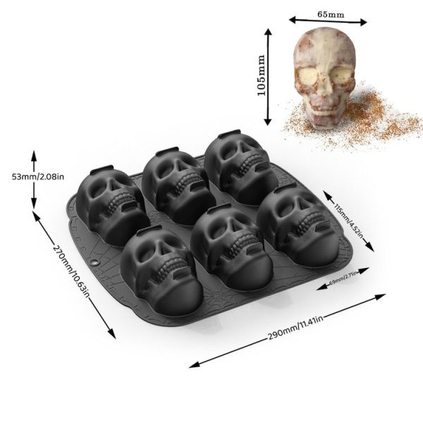 Single Sided 6 Skulls Halloween Silicone Mold (Brown) - Image 4