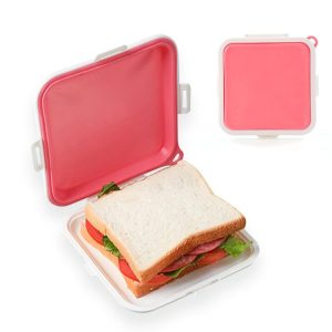 Sandwich Bread Fresh-keeping Storage Box Silicone Portable Take-out Lunch Box (Pink)