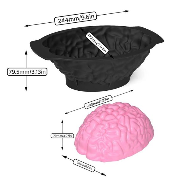 Halloween Brain Mold Baking Silicone Mold Chocolate Cake Containers (Pink) - Image 3