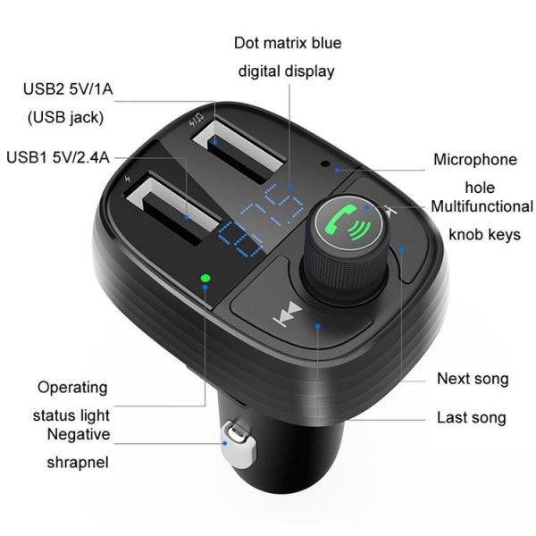 S-10 Car Bluetooth Fast Charger Receiver Auto One To Two Charger Cigarette Lighter - Image 4