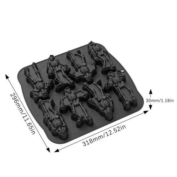 8 Grids Skull Cake Mold Halloween Silicone Mold (Black) - Image 2