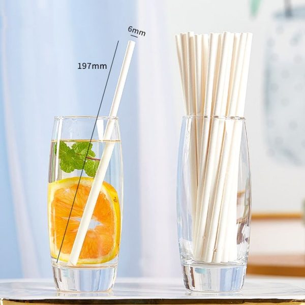 100pcs / Pack 6x197mm Disposable Paper Straws Biodegradable Party Drinking Straws Dessert Table Decoration Prop, Color: White - Image 3