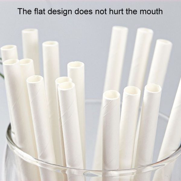 100pcs / Pack 6x197mm Disposable Paper Straws Biodegradable Party Drinking Straws Dessert Table Decoration Prop, Color: White - Image 4