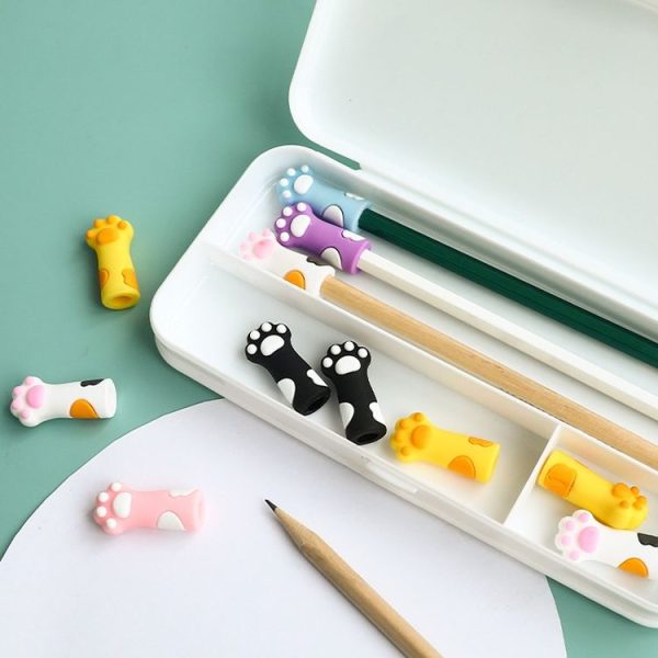 5pcs / Set Cute Cats Paw Pencil Cap Student Cartoon Pencil Soft Silicone Protective Case - Image 2