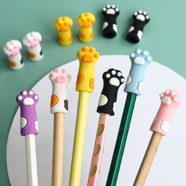 5pcs / Set Cute Cats Paw Pencil Cap Student Cartoon Pencil Soft Silicone Protective Case - Image 7