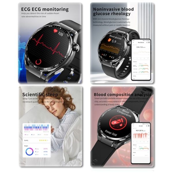 F200 Smart Health Watch ECG Electrocardiogram Blood Sugar Monitoring 1.55 Inch Round Screen, Color: Black Silicone - Image 8