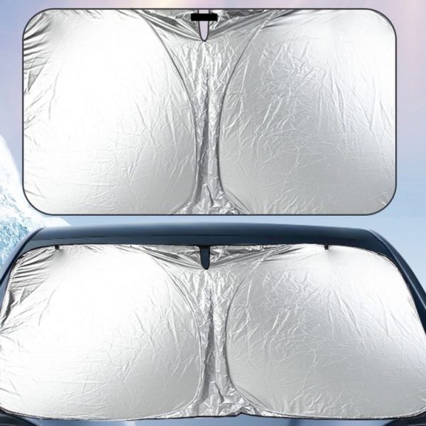 Car Sunshade Summer Front Windshield Sunscreen Heat Insulation Folding Car Sunshade Curtain (145x70cm Titanium Silver) - Image 2