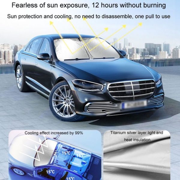 Car Sunshade Summer Front Windshield Sunscreen Heat Insulation Folding Car Sunshade Curtain (145x70cm Titanium Silver) - Image 6