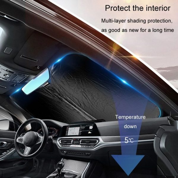 Car Sunshade Summer Front Windshield Sunscreen Heat Insulation Folding Car Sunshade Curtain (145x70cm Titanium Silver) - Image 9