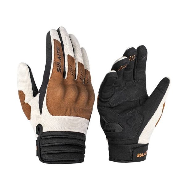SULAITE Motorcycle Riding Breathable Conductive Touch Screen Full Finger Gloves, Size: M (Khaki)