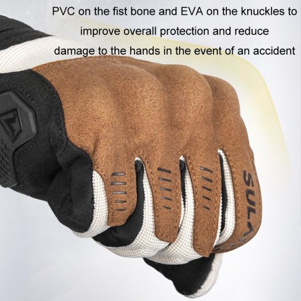 SULAITE Motorcycle Riding Breathable Conductive Touch Screen Full Finger Gloves, Size: M (Khaki) - Image 4