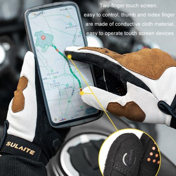 SULAITE Motorcycle Riding Breathable Conductive Touch Screen Full Finger Gloves, Size: M (Khaki) - Image 5