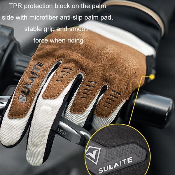 SULAITE Motorcycle Riding Breathable Conductive Touch Screen Full Finger Gloves, Size: M (Khaki) - Image 7