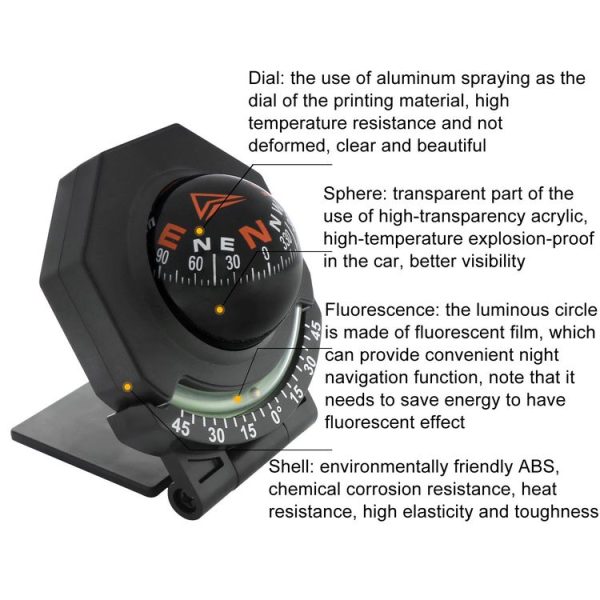 2 In 1 Car Compass With Slope Gauge Foldable High Precision Guide Ball (English Version) - Image 2