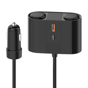 S-46 45W Rotating Dual Cigarette Lighter Extension Port Car Charger (Black)