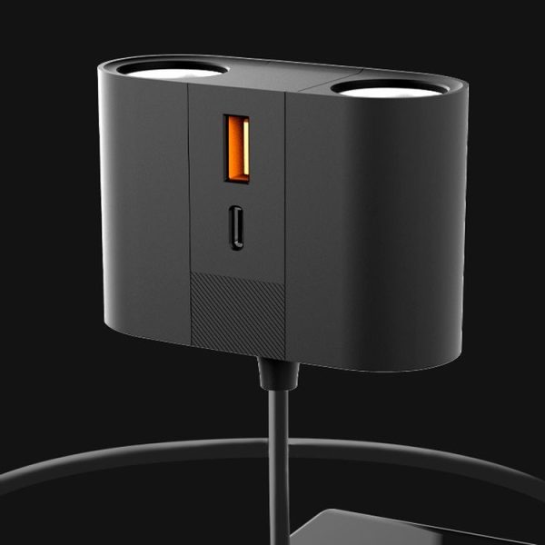 S-46 45W Rotating Dual Cigarette Lighter Extension Port Car Charger (Black) - Image 2