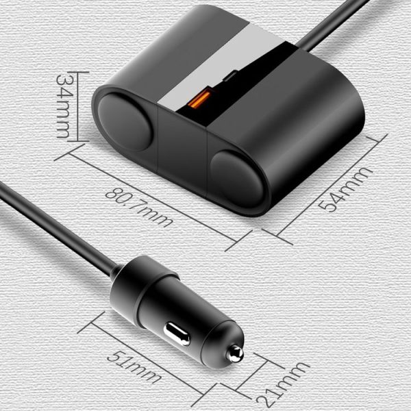 S-46 45W Rotating Dual Cigarette Lighter Extension Port Car Charger (Black) - Image 3