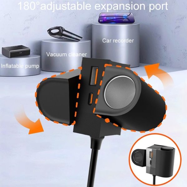 S-46 45W Rotating Dual Cigarette Lighter Extension Port Car Charger (Black) - Image 5