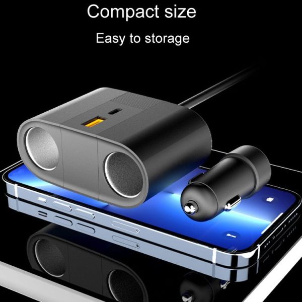 S-46 45W Rotating Dual Cigarette Lighter Extension Port Car Charger (Black) - Image 6