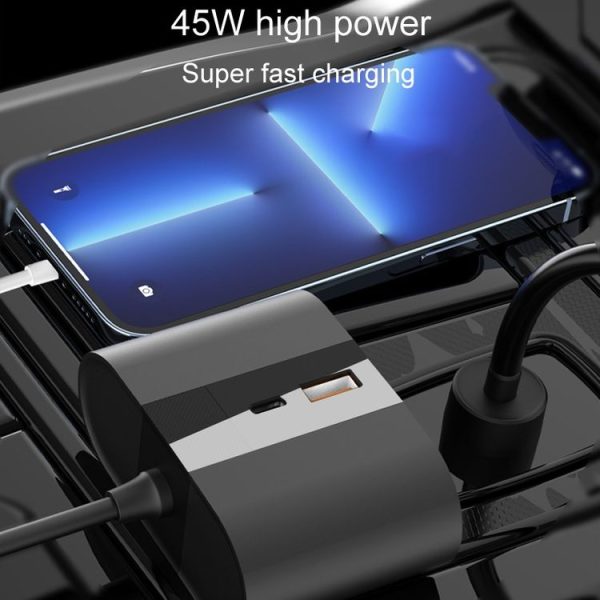 S-46 45W Rotating Dual Cigarette Lighter Extension Port Car Charger (Black) - Image 7