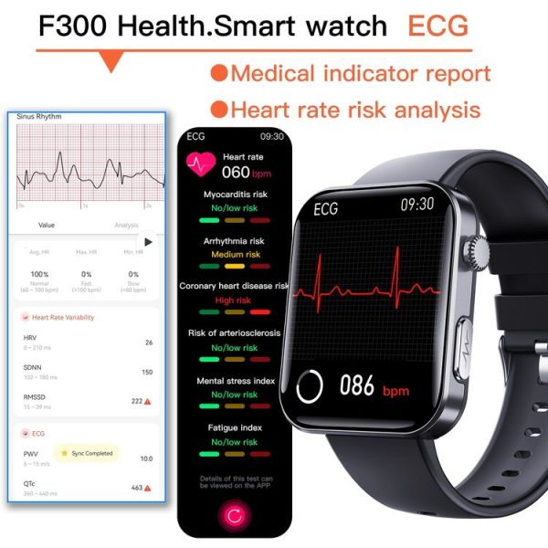 F300 2.1-Inch Screen Smart Watch Supports Bluetooth Calls / ECG / Blood Composition Analysis / 50+ Sports Modes, Color: Black Silicone - Image 10