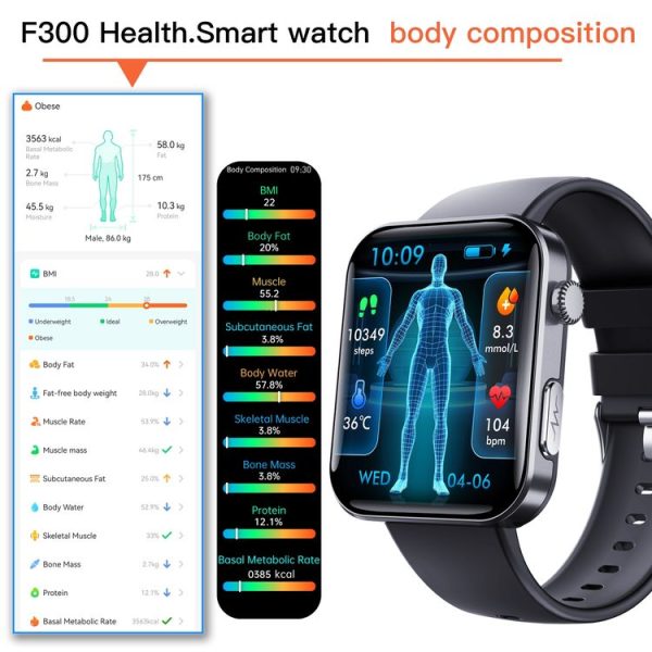 F300 2.1-Inch Screen Smart Watch Supports Bluetooth Calls / ECG / Blood Composition Analysis / 50+ Sports Modes, Color: Black Silicone - Image 11