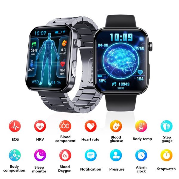 F300 2.1-Inch Screen Smart Watch Supports Bluetooth Calls / ECG / Blood Composition Analysis / 50+ Sports Modes, Color: Black Silicone - Image 2
