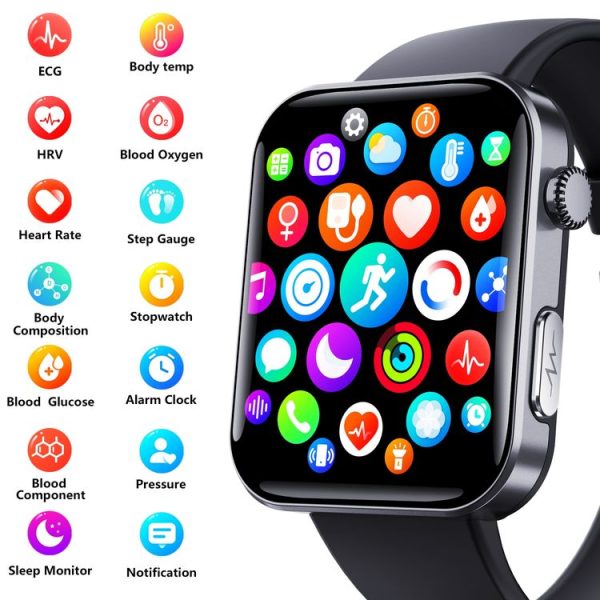F300 2.1-Inch Screen Smart Watch Supports Bluetooth Calls / ECG / Blood Composition Analysis / 50+ Sports Modes, Color: Black Silicone - Image 5