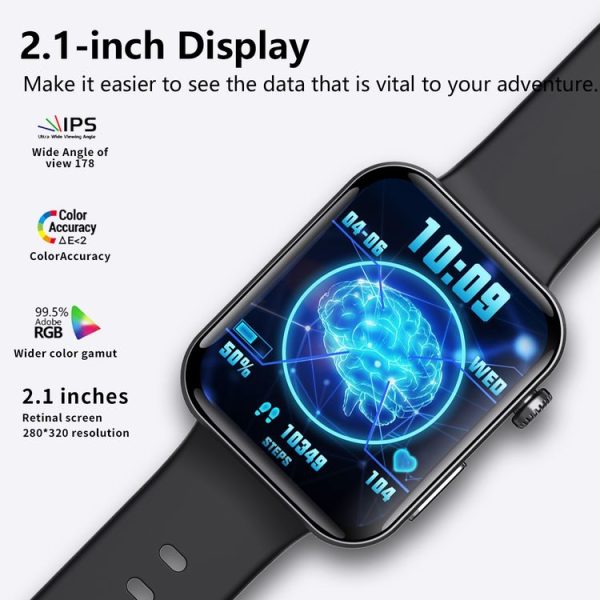 F300 2.1-Inch Screen Smart Watch Supports Bluetooth Calls / ECG / Blood Composition Analysis / 50+ Sports Modes, Color: Black Silicone - Image 6