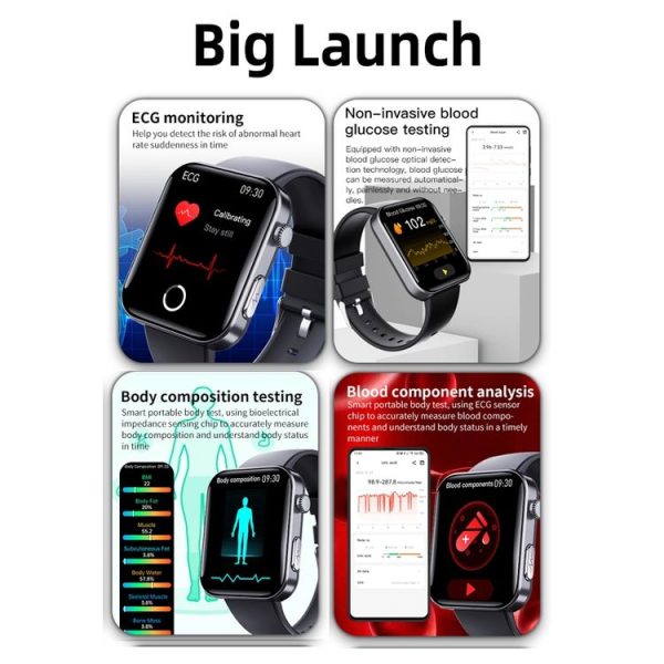 F300 2.1-Inch Screen Smart Watch Supports Bluetooth Calls / ECG / Blood Composition Analysis / 50+ Sports Modes, Color: Black Silicone - Image 8