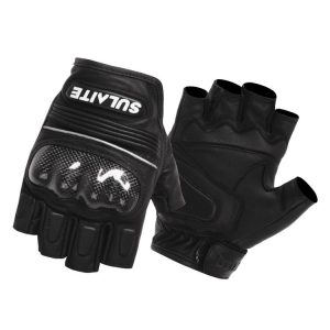 SULAITE Motorcycle Sheepskin Carbon Fiber Breathable Half-finger Riding Gloves, Size: M (Black)