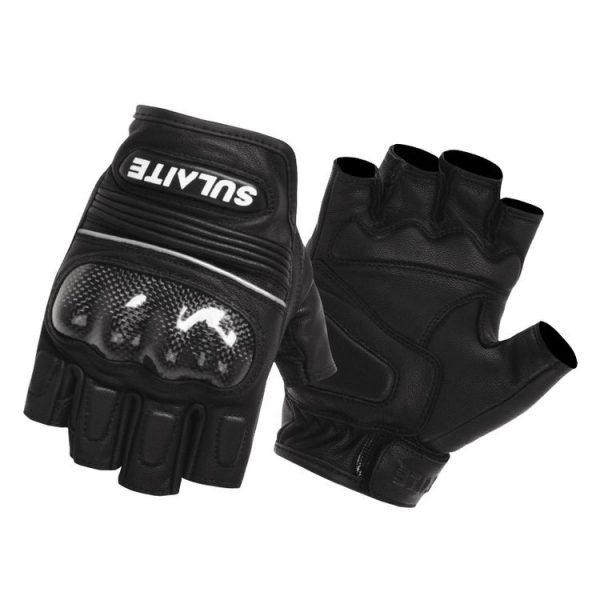 SULAITE Motorcycle Sheepskin Carbon Fiber Breathable Half-finger Riding Gloves, Size: M (Black)