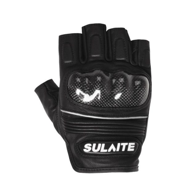SULAITE Motorcycle Sheepskin Carbon Fiber Breathable Half-finger Riding Gloves, Size: M (Black) - Image 2