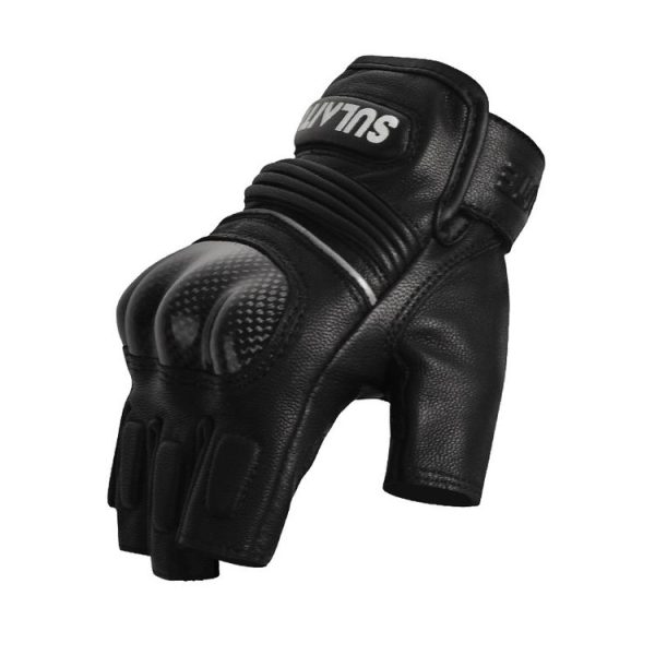 SULAITE Motorcycle Sheepskin Carbon Fiber Breathable Half-finger Riding Gloves, Size: M (Black) - Image 3