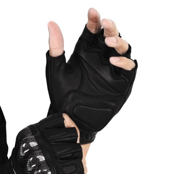 SULAITE Motorcycle Sheepskin Carbon Fiber Breathable Half-finger Riding Gloves, Size: M (Black) - Image 4