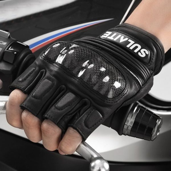 SULAITE Motorcycle Sheepskin Carbon Fiber Breathable Half-finger Riding Gloves, Size: M (Black) - Image 6